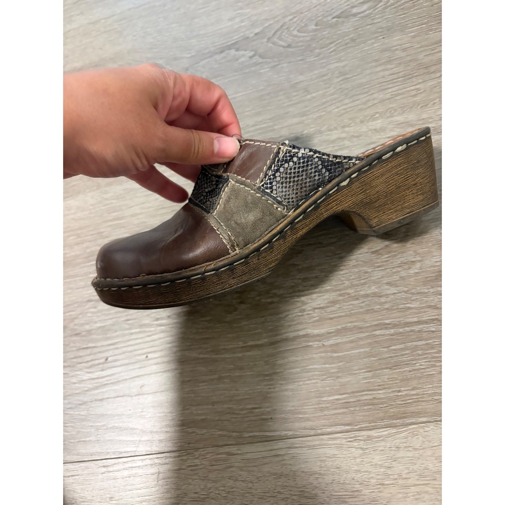 Josef Seibel Brown Leather Patchwork Clogs Mules‎ Snake Print Womens 38
